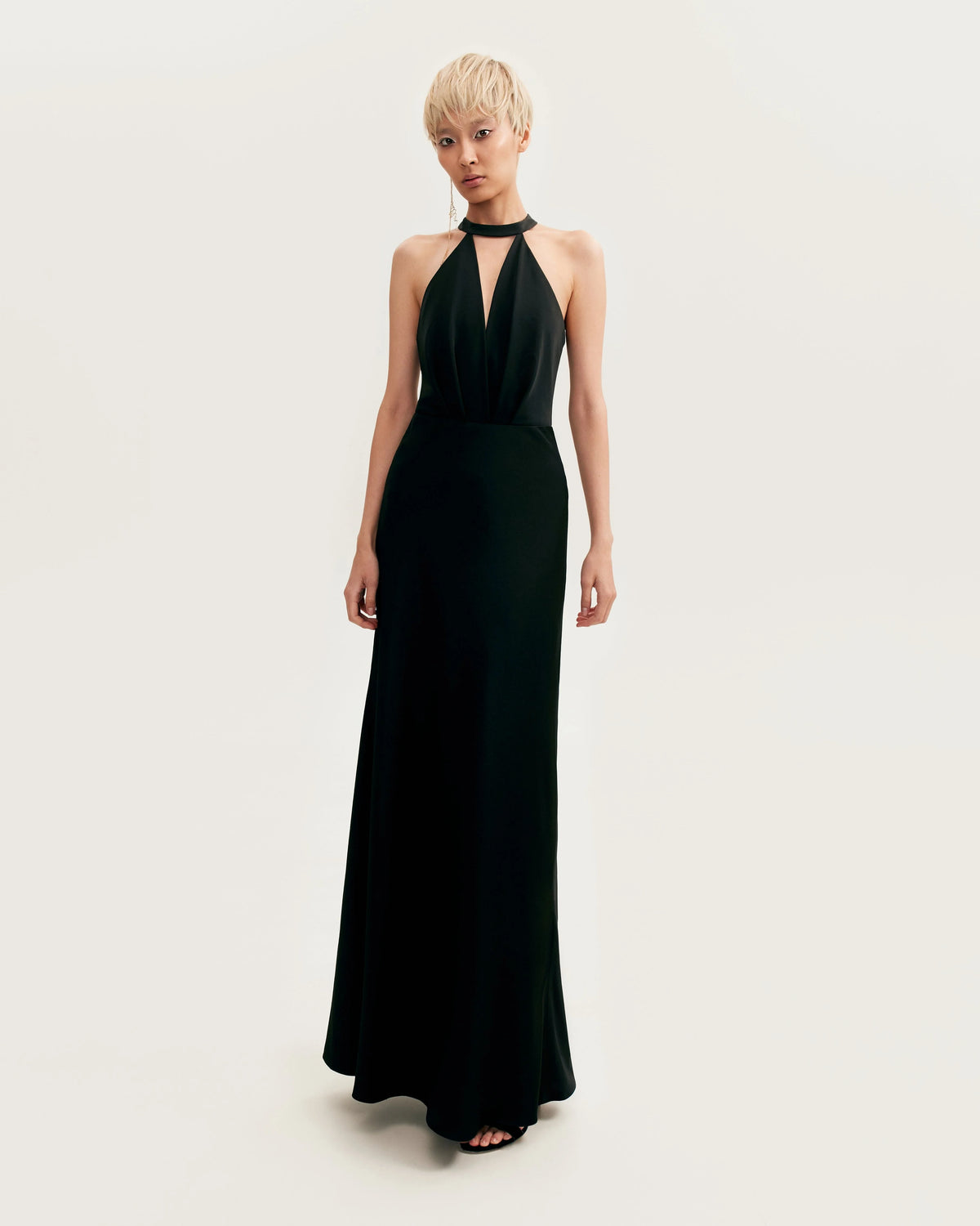 Classical black halterneck satin maxi dress Xo Xo