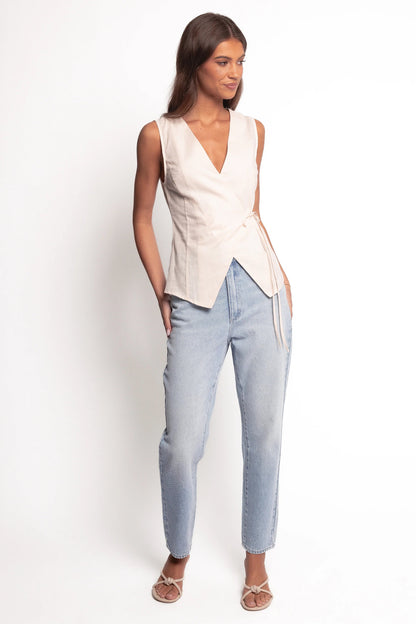Vanni Wrap Front Linen Top Cream
