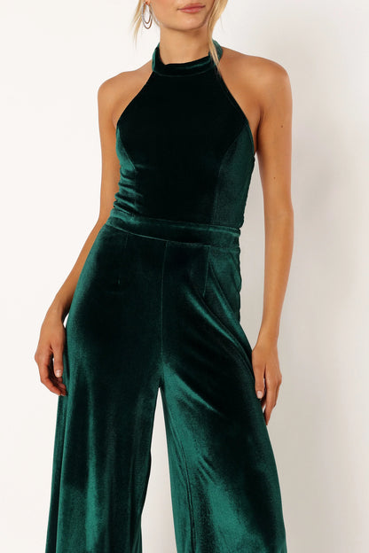 Aria Velvet Jumpsuit Emerald
