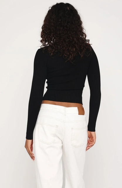 Fine Wine Long Sleeve Knit Top Black