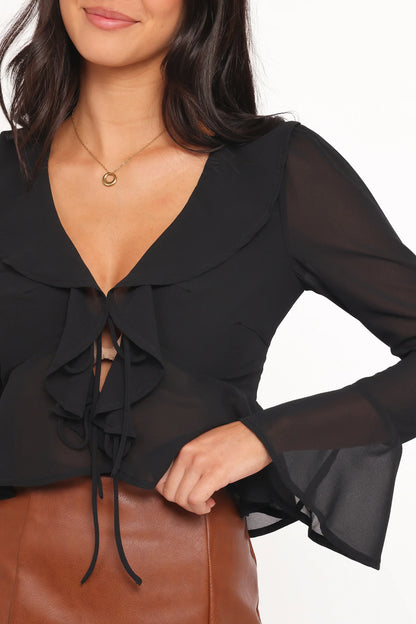 Elora Chiffon Ruffle Front Top Black