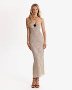 Nude lace corset maxi dress
