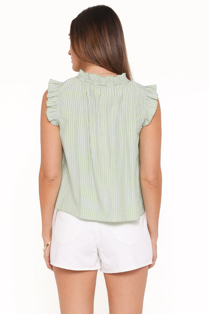 Luisa Ruffle Top Green White