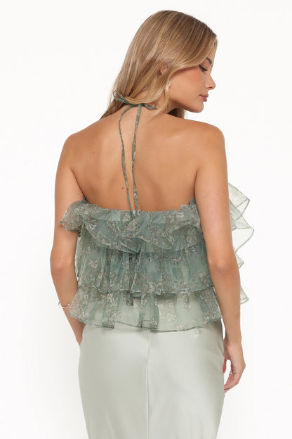Taelya Flounce Top Mint Green Floral