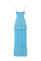 Sky blue spaghetti strap pleated maxi dress Garden of Eden
