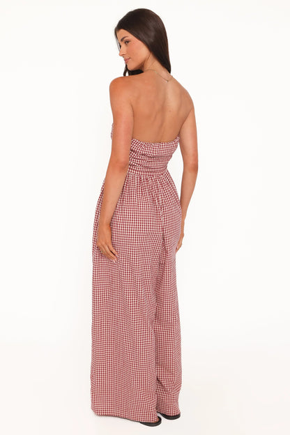 Paige Strapless Jumpsuit Red Gingham