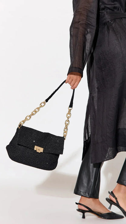 Fion Boucle Chain Strap Handbag Black