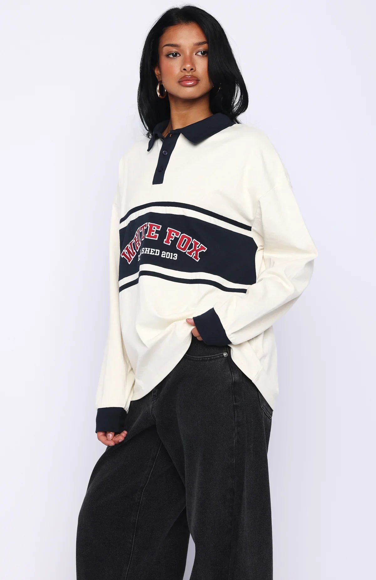 Meeting Friends Long Sleeve Rugby Shirt Cream
