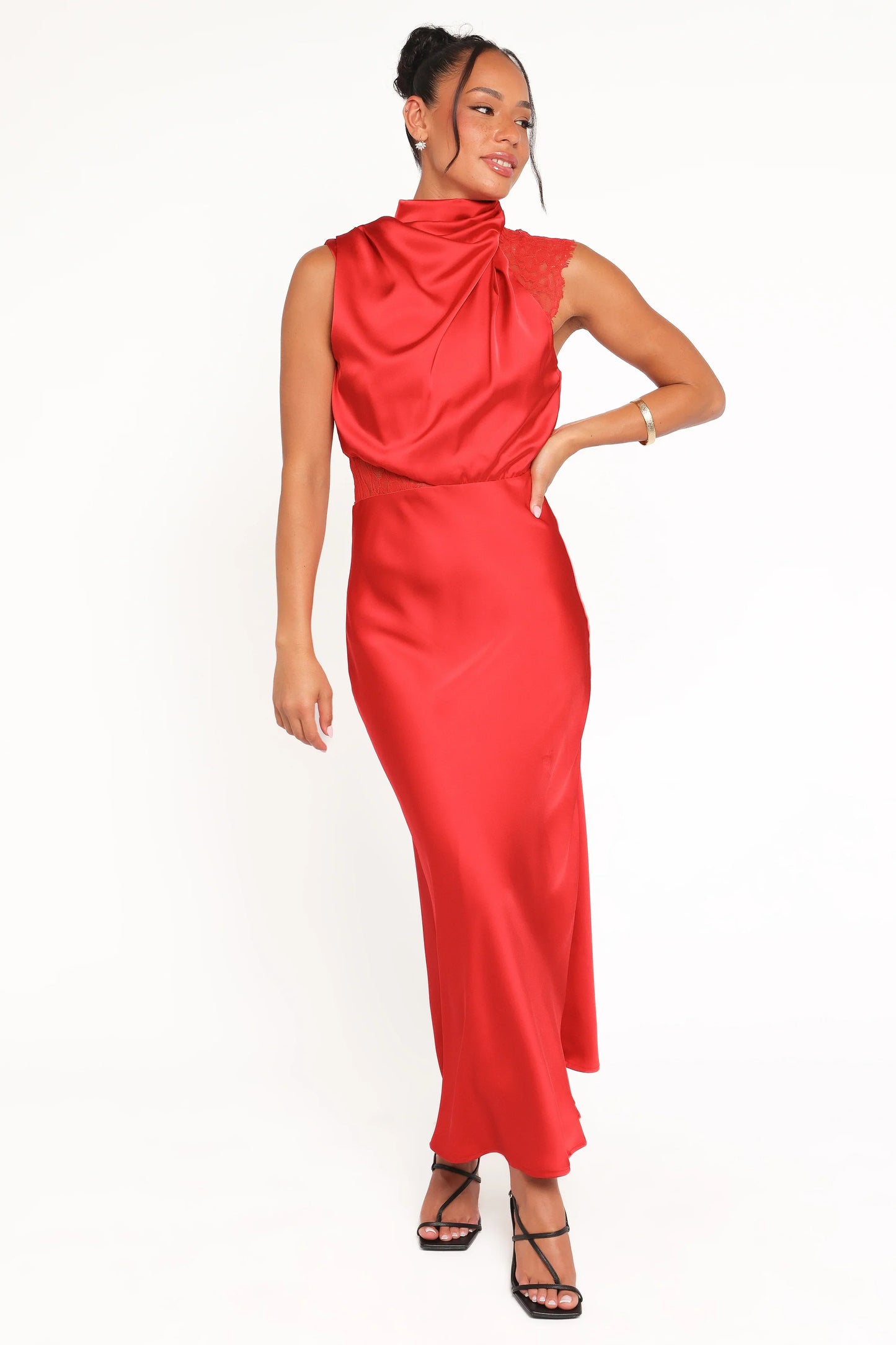 Anabelle Halter Neck Lace Maxi Dress Red