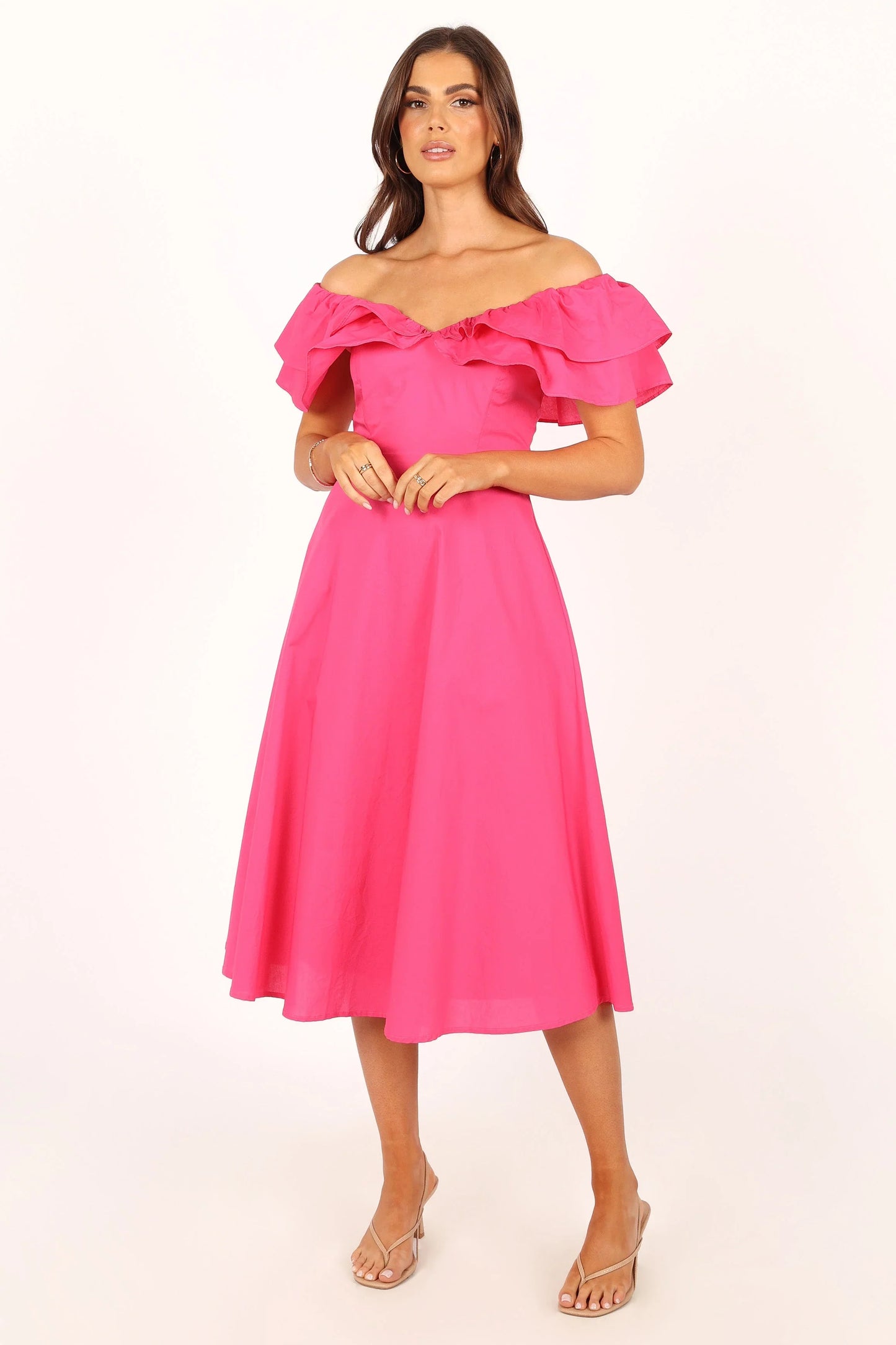 Cabo Frill Sleeve Midi Dress Magenta