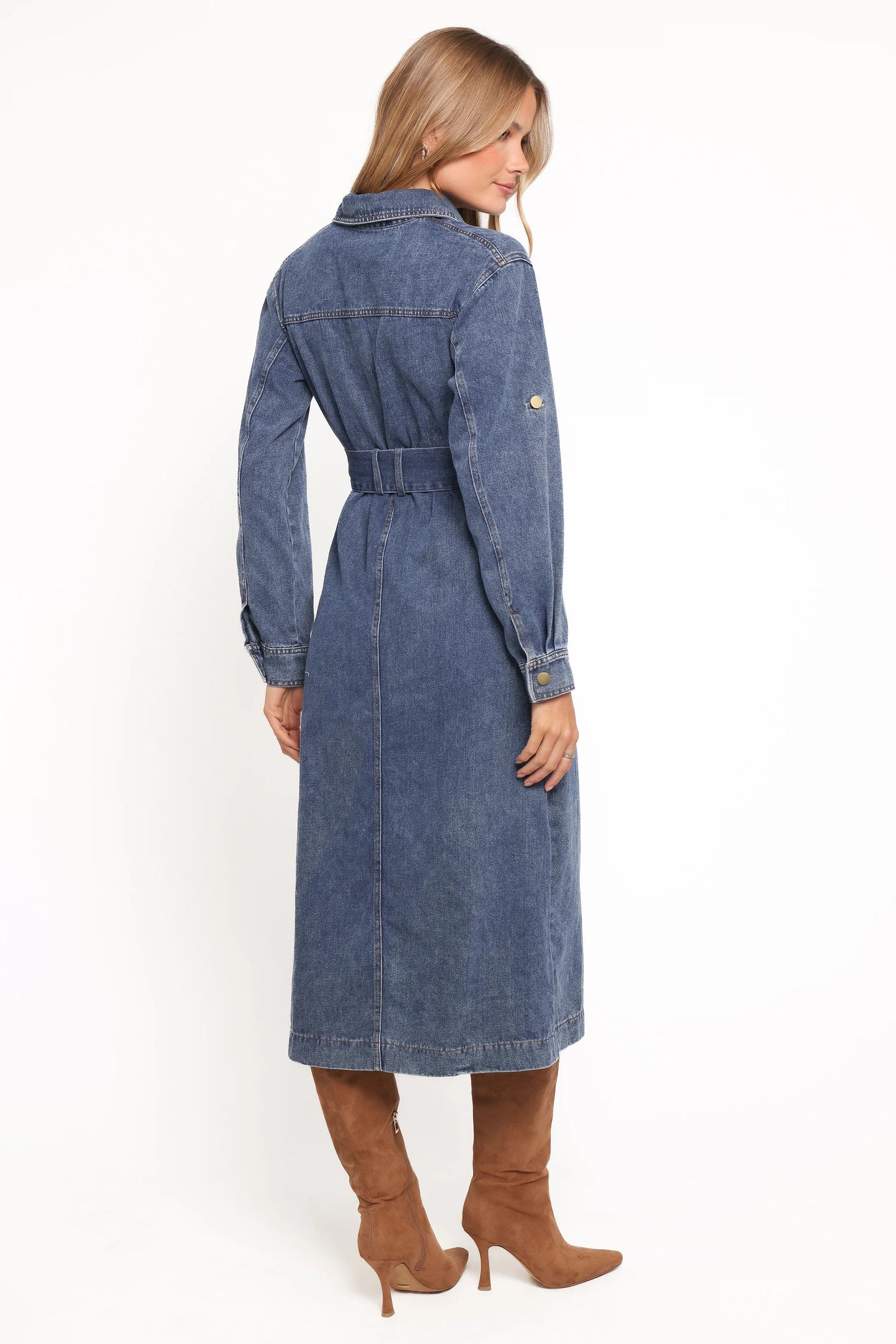 Ballina Long Sleeve Midi Dress Blue Denim