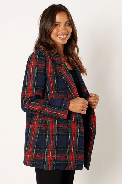 Vivienne Plaid Blazer Red Navy Multi