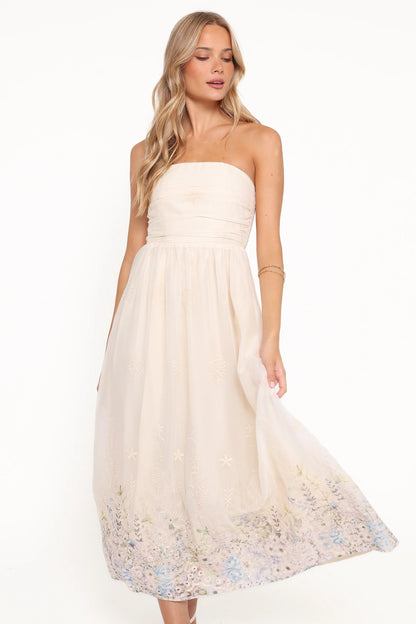 Kayt Strapless Dress Embroidered Floral