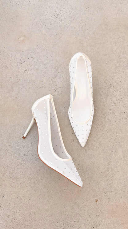 Lee Heels White Mesh Diamante
