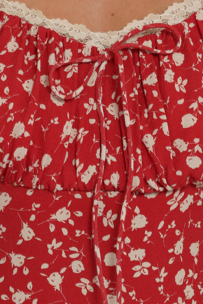 Francine Lace Midi Dress Red Floral