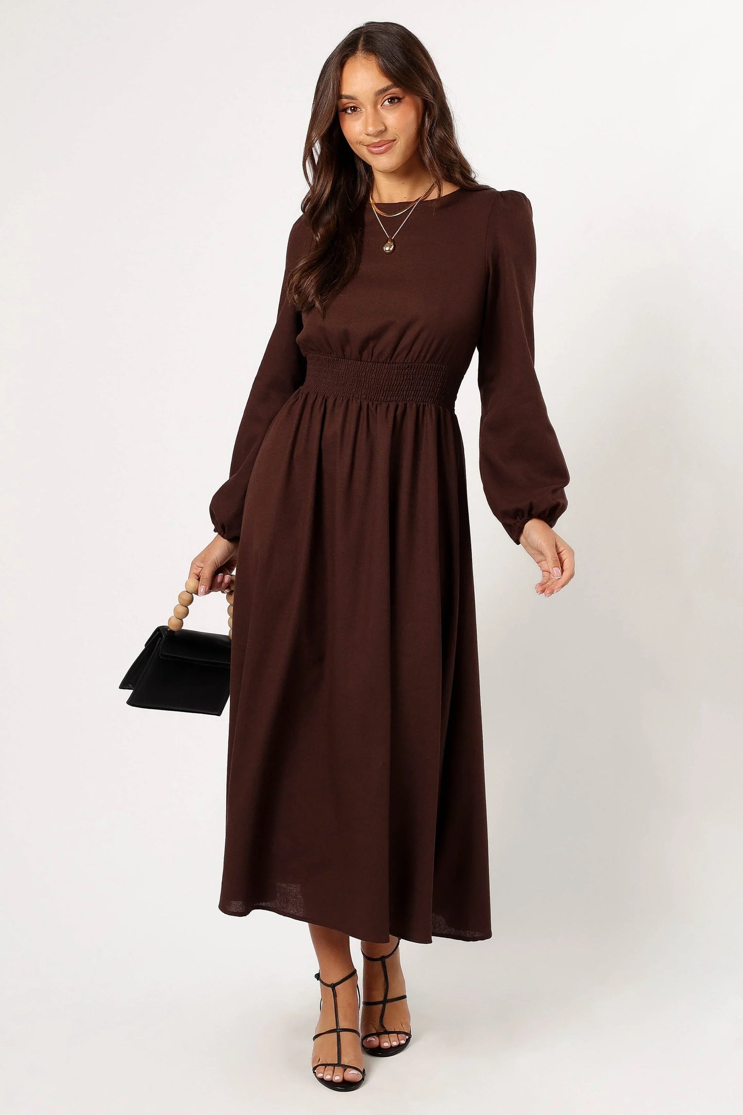 Roman Long Sleeve Maxi Dress Brown