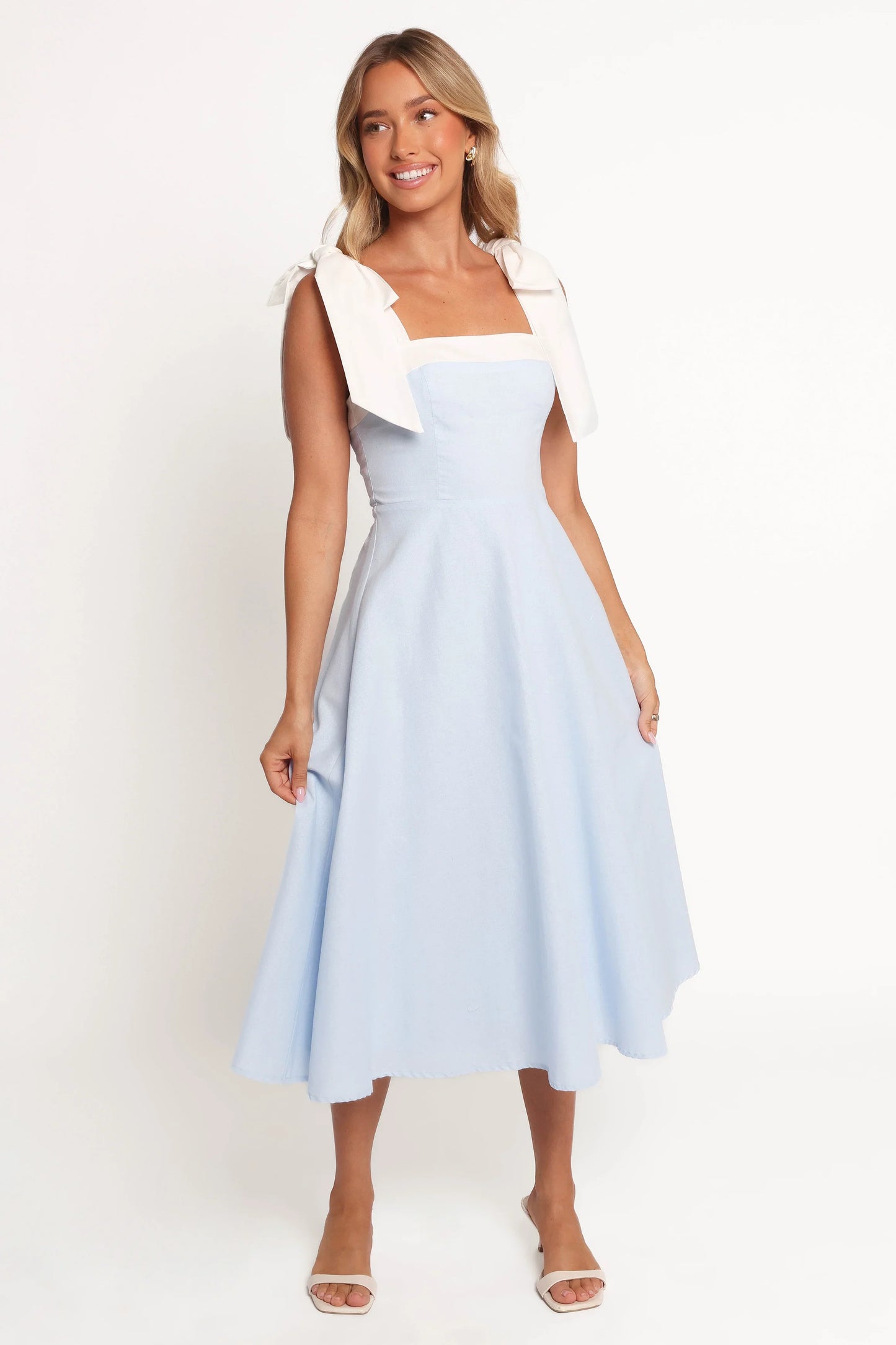 Olinda Midi Dress Pale Blue White
