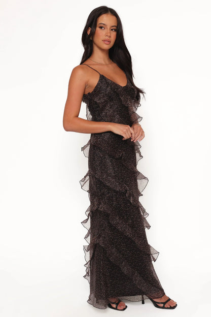 Ciao Ruffles Maxi Dress Black Leopard