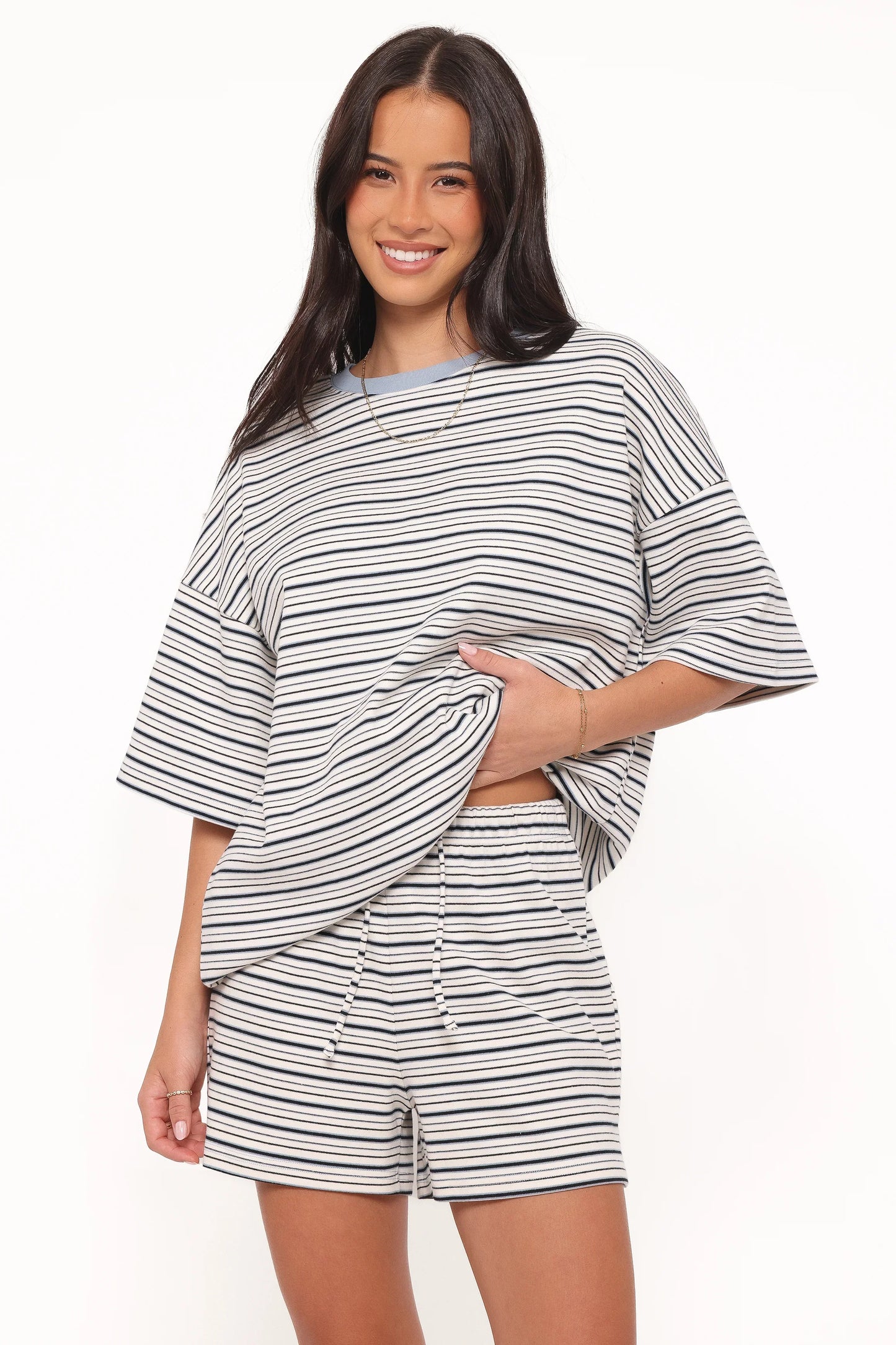 Hellen Stripe Short Set Blue Cream Stripe