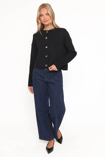 Loulani Heart Button Cardigan Black
