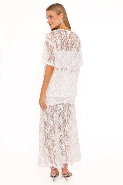 Yonder Sheer Panel Lace Maxi Skirt White