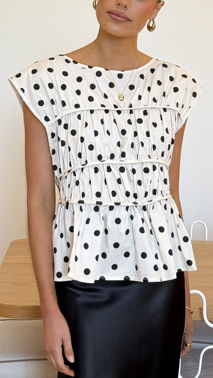 Kienna Top Cream Black Polka Dot