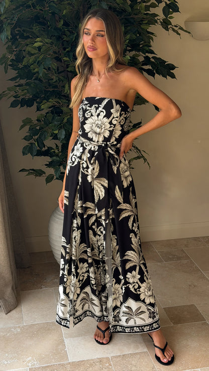 Astra Jumpsuit Black White Floral