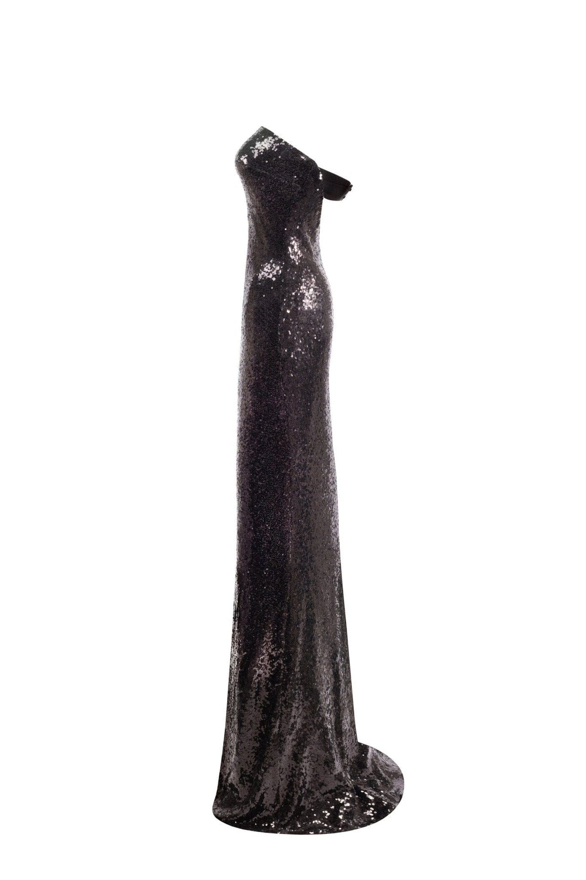 Sequined strapless maxi dress in black