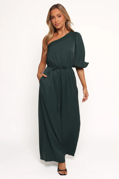 Hedda One Shoulder Jumpsuit Emerald
