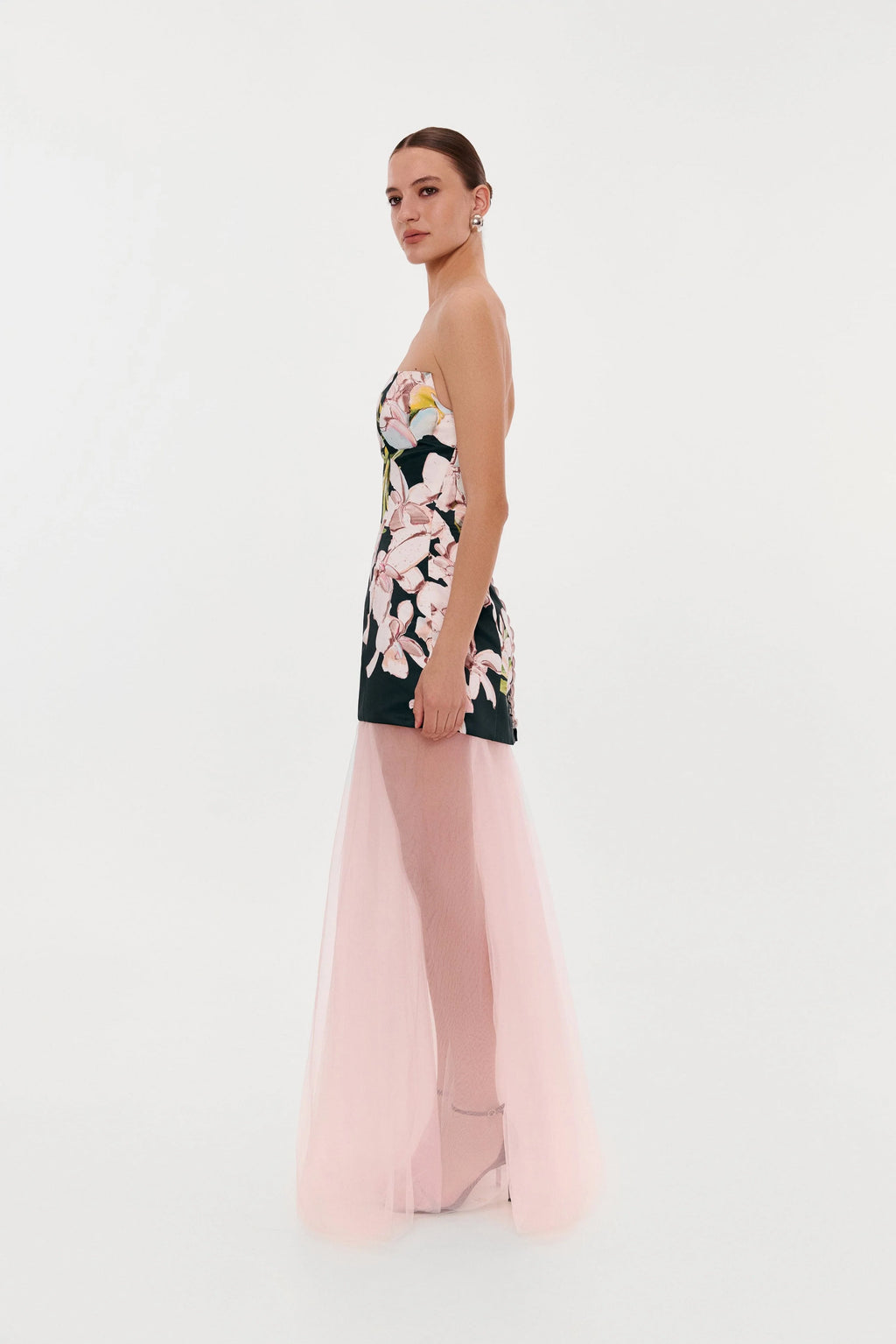 2 in 1 floral mini dress with a detachable candy pink sheer underskirt