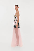 2 in 1 floral mini dress with a detachable candy pink sheer underskirt