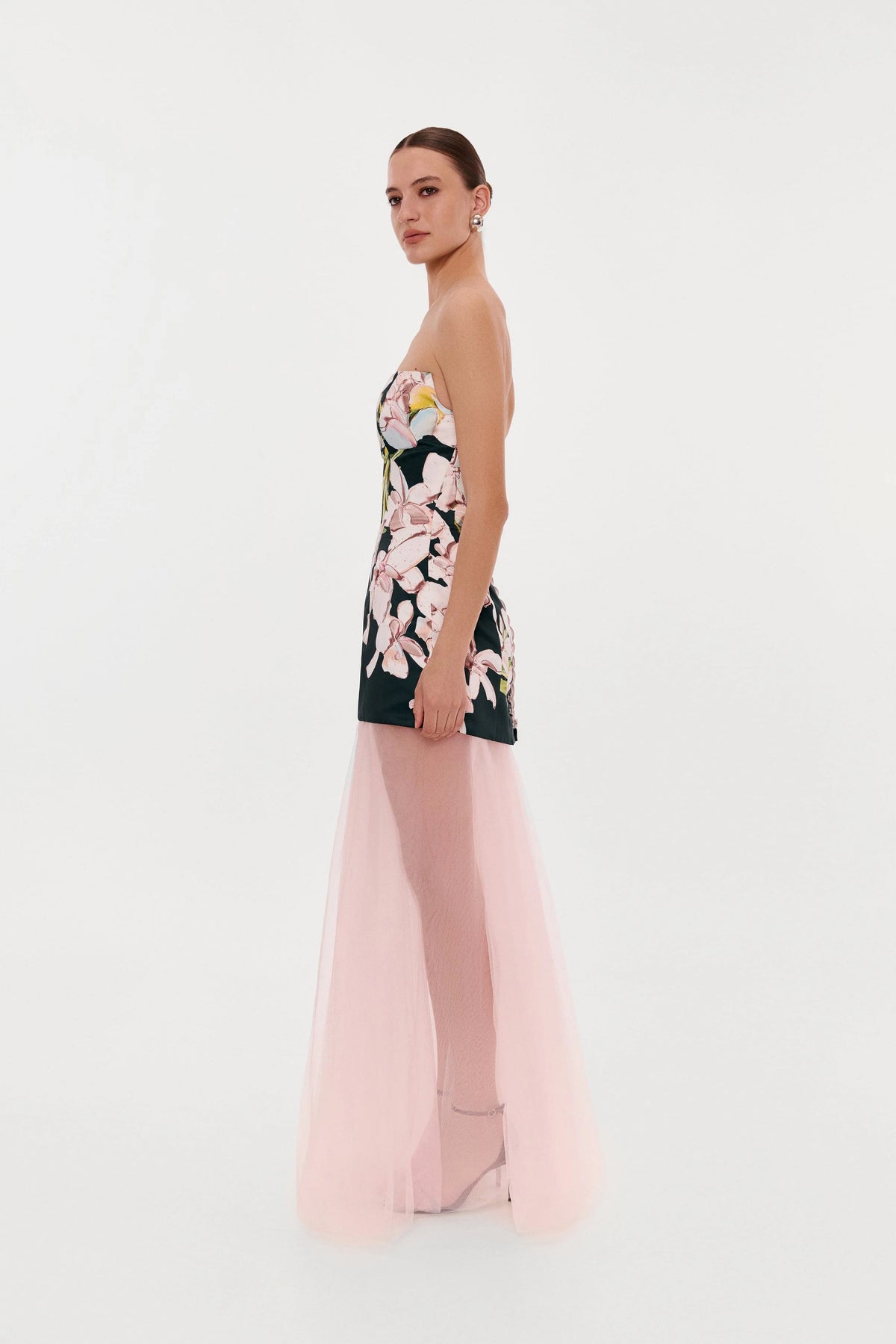 2 in 1 floral mini dress with a detachable candy pink sheer underskirt