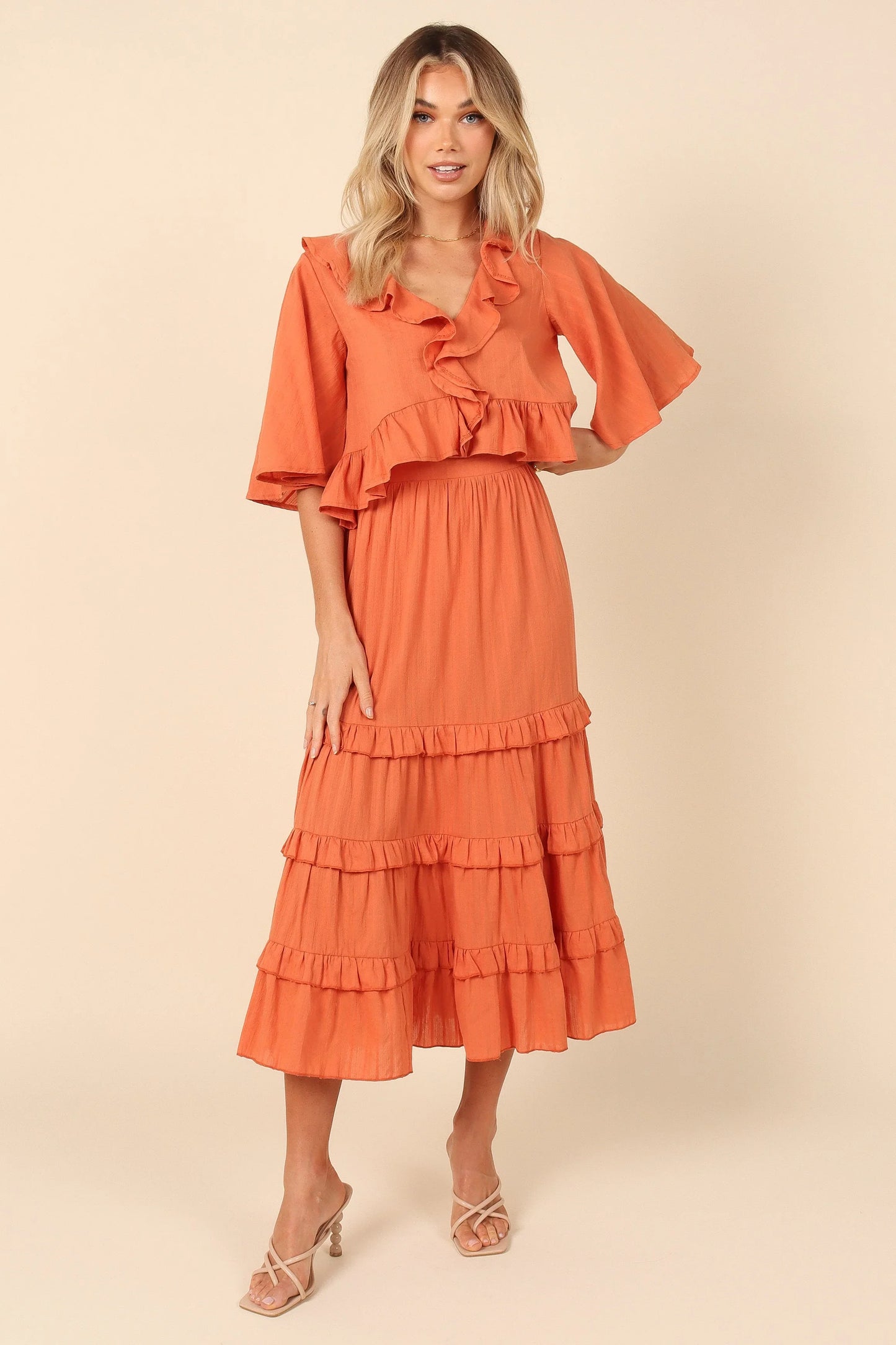 Sheridan Cropped Ruffle Top Rust