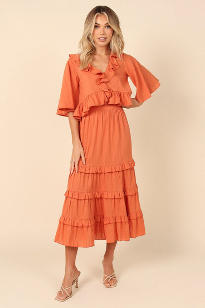 Sheridan Cropped Ruffle Top Rust