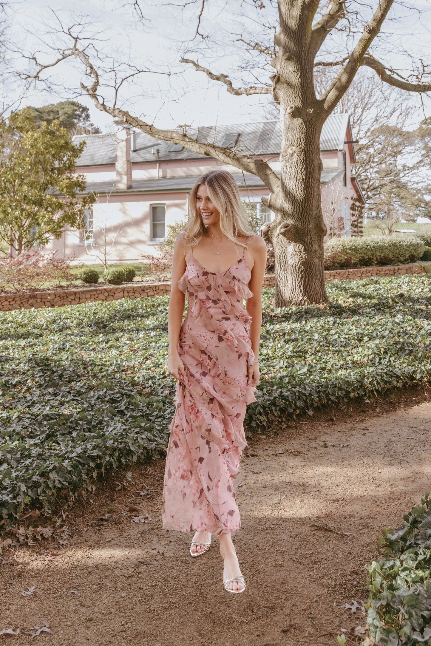 Ciao Ruffles Maxi Dress Pale Pink Floral