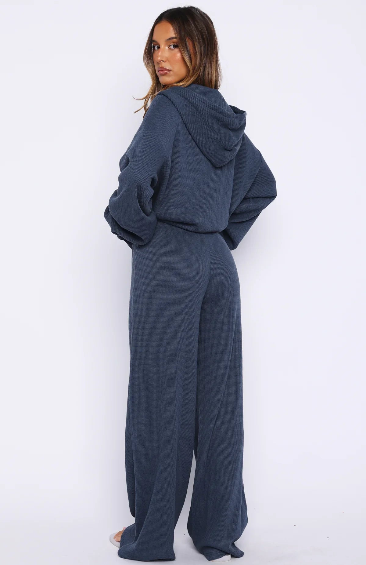 Leave Me Out Of It Waffle Wide Leg Sweatpants Navy
