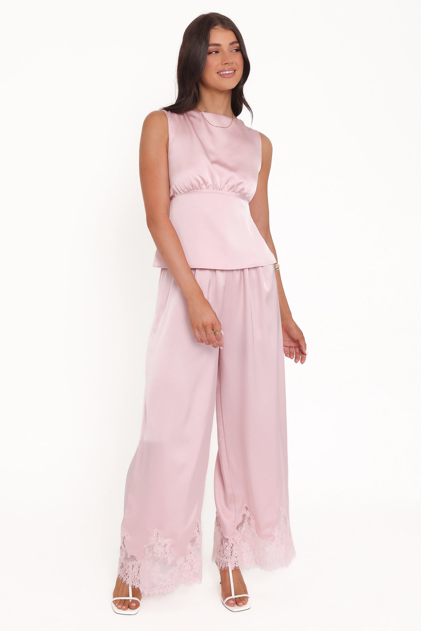 Viola Drawstring Wide Leg Pant Pale Pink