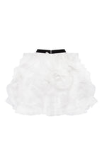Danceable mini skirt with ruched flower appliques in white Midnight Walk