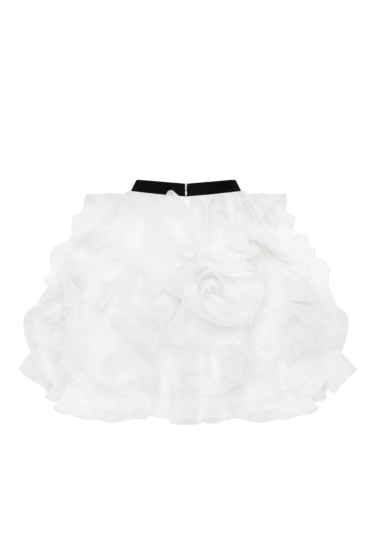 Danceable mini skirt with ruched flower appliques in white Midnight Walk