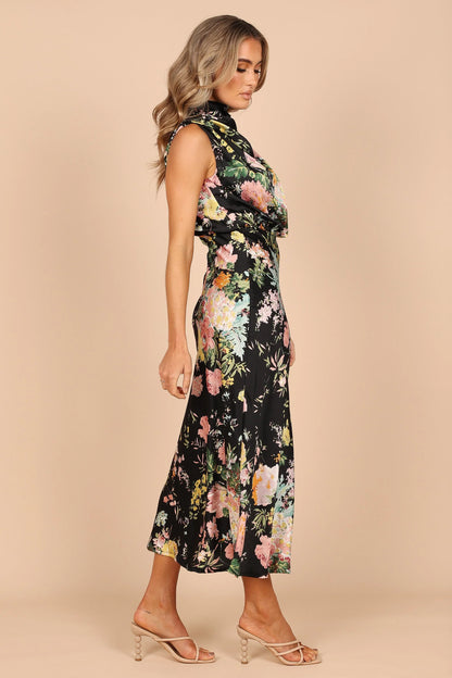 Anabelle Halter Neck Midi Dress Black Floral