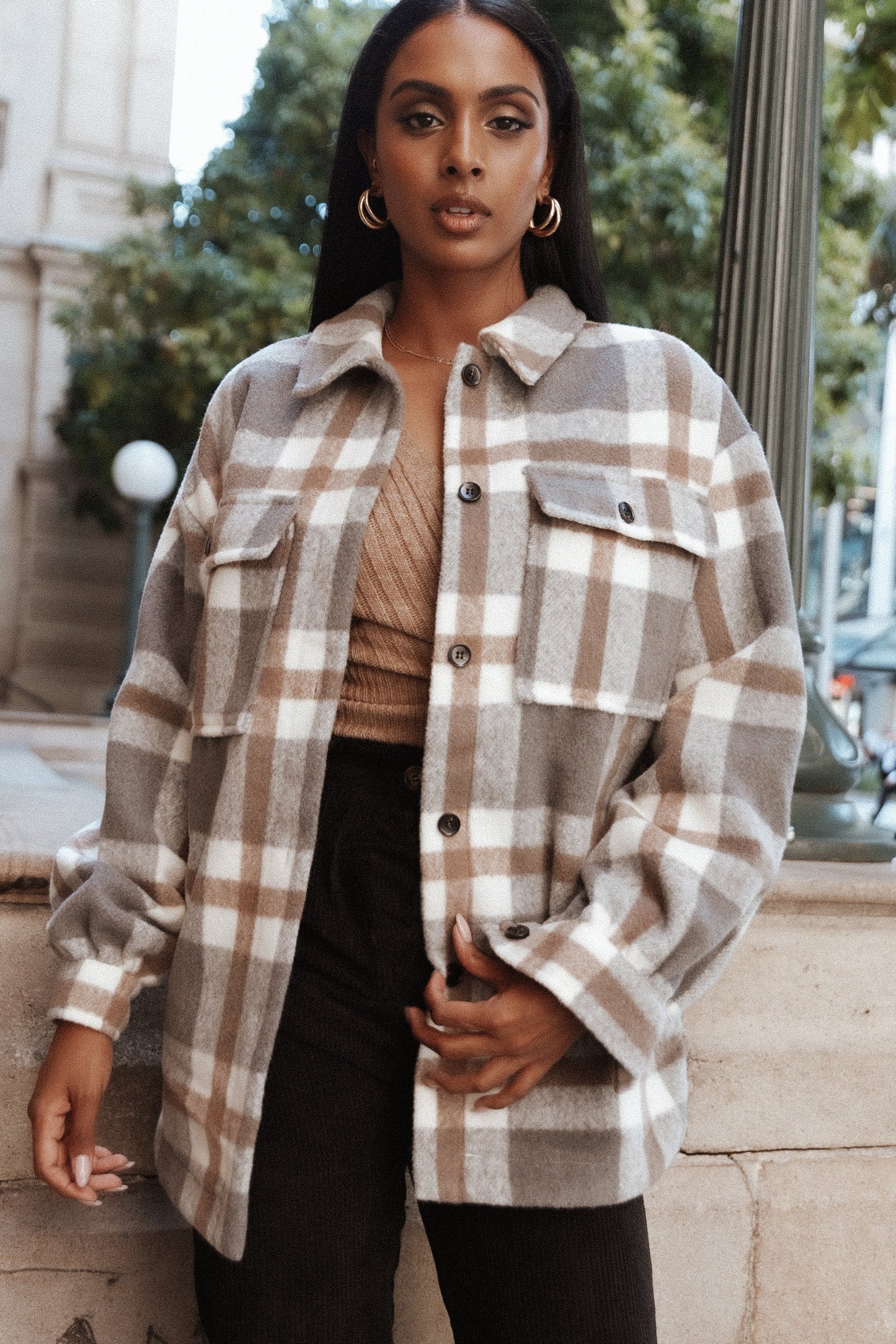 Alex Double Breasted Pocket Shacket Grey Check