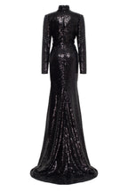 Long sleeve black sequin dress