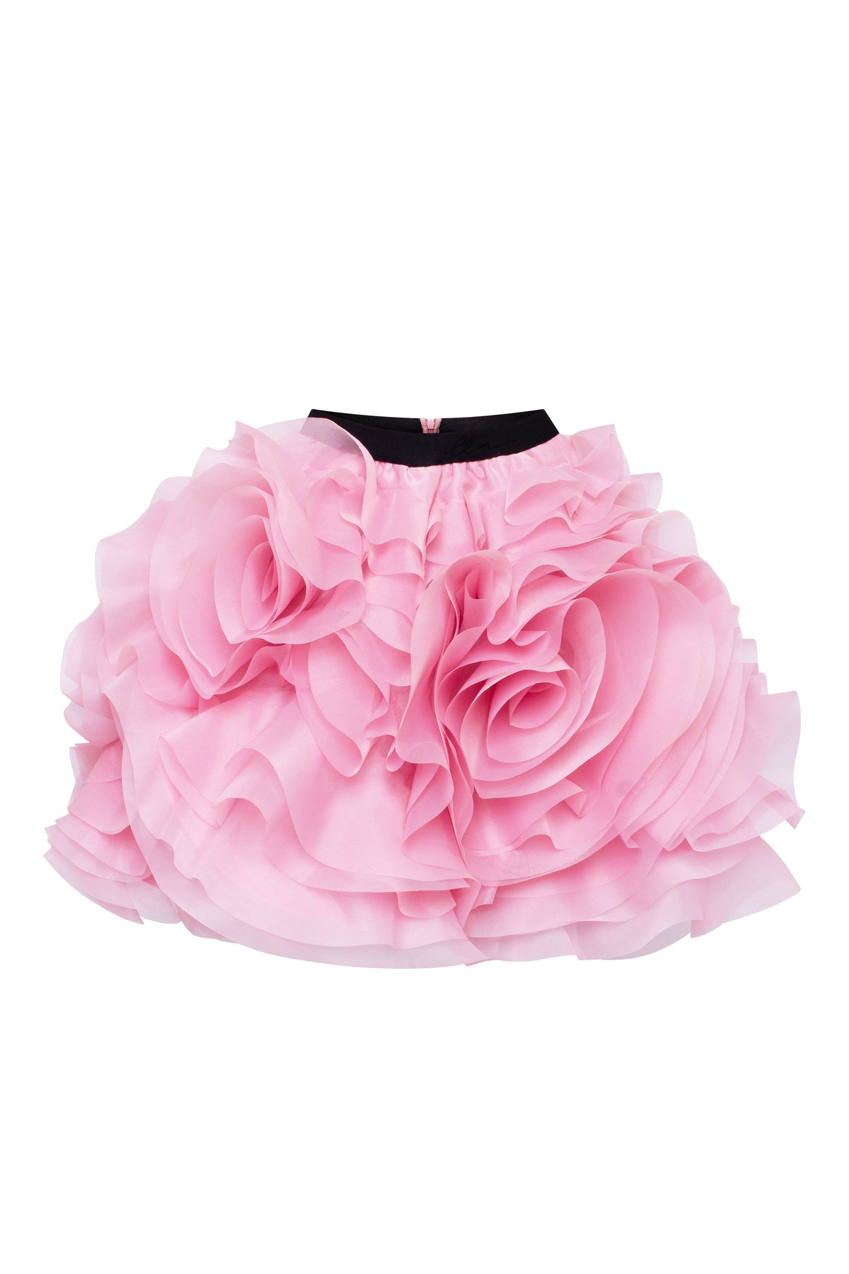 Danceable mini skirt with ruched flower appliques in pink Midnight Walk