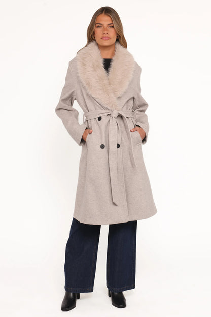 Nina Fur Collar Tie Waist Coat Cream