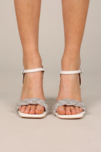 Allure Rhinestone Block Heel White