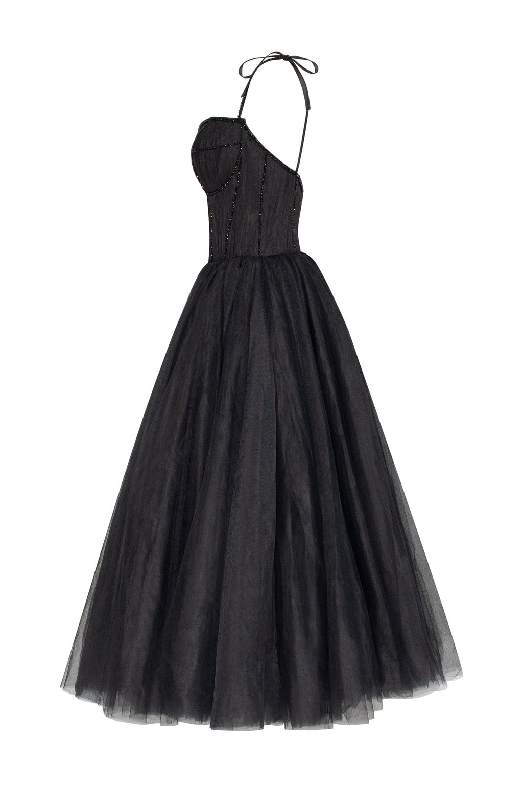 Black Tie strap cocktail dress with the elegant corset embroidery