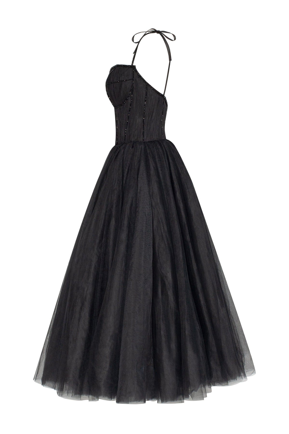 Black Tie strap cocktail dress with the elegant corset embroidery