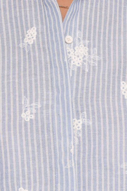 Floriana Tie Sleeve Shirt Blue Stripe