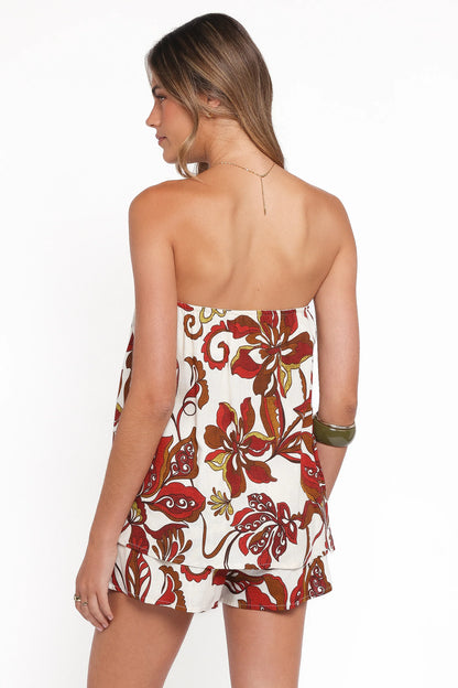 Sallie Strapless Romper Brown Floral