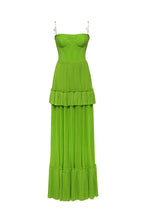 Green spaghetti strap pleated maxi dress Garden of Eden